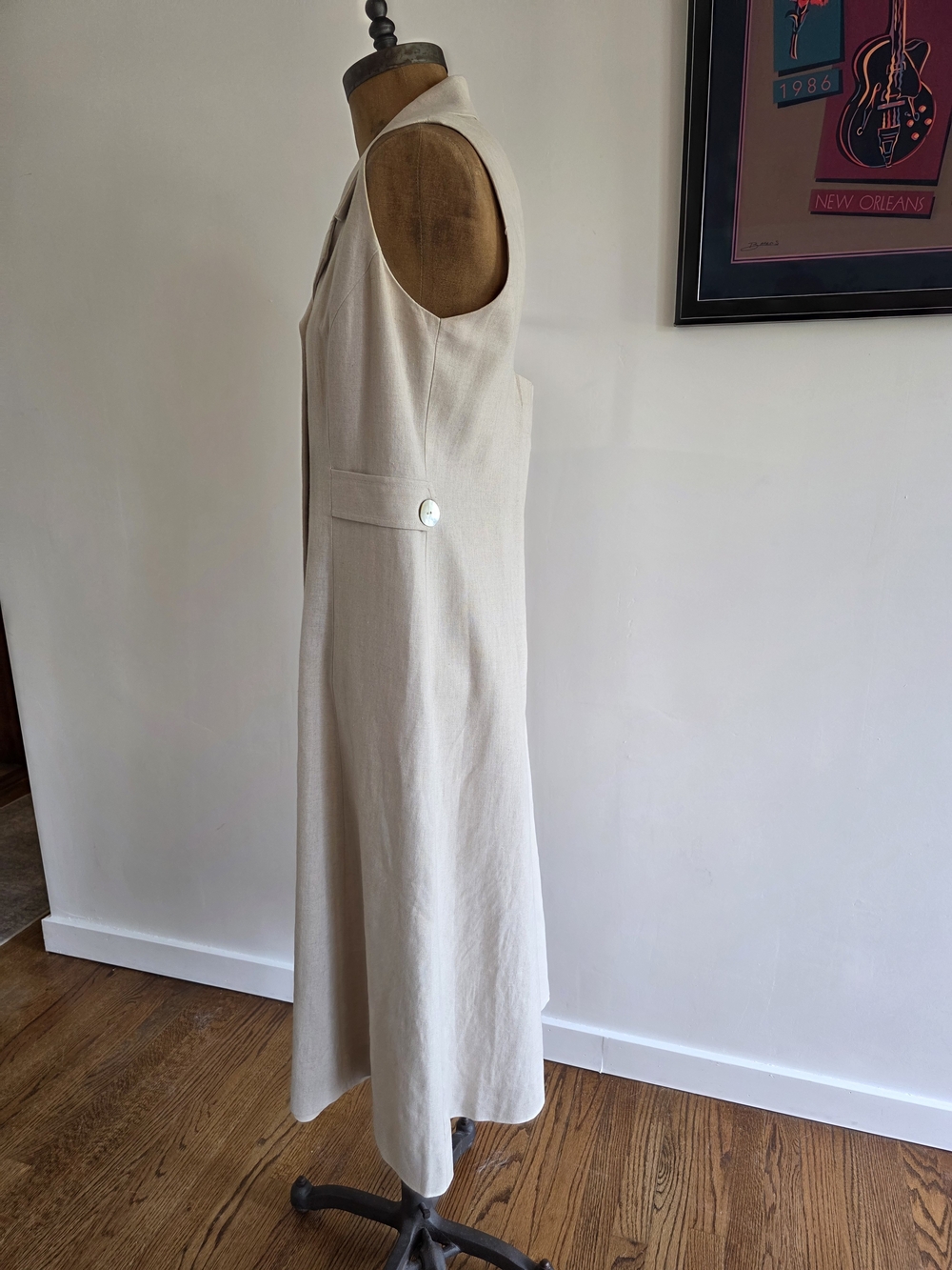 Coldwater Creek X Back Sundress Beige Linen Blend Shell Buttons Size Medium - Picture 5 of 8